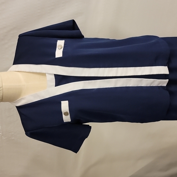𝅺KATHIE Lee 2 piece navy blue trimmed in white pantsuit size medium - Picture 2 of 10